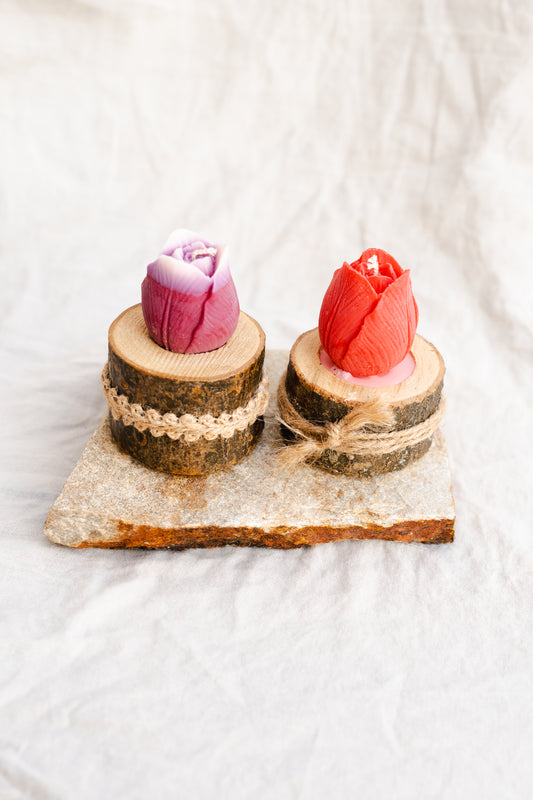 Mărturie de botez – Lumânare parfumată, în recipient de lemn cu scoarță