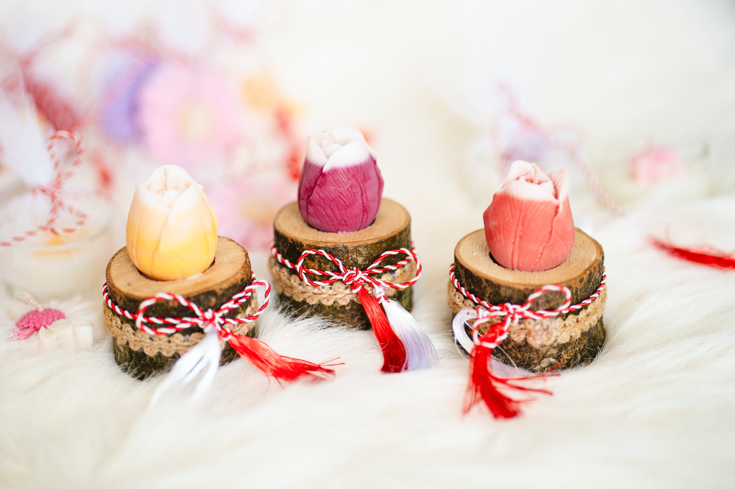 🌸 Mărțișor cadou 1 martie -lumânare parfumată pe suport de lemn